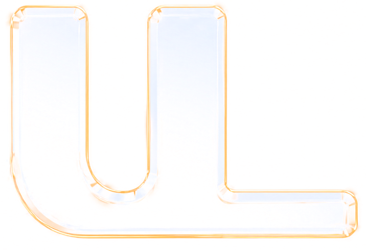 The Univerance Labs UL monogram rendered in polished glass and gold